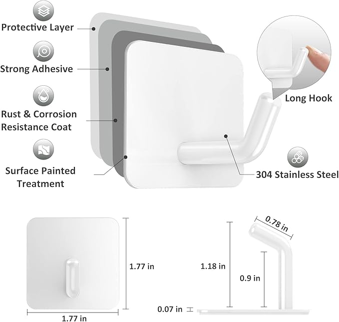 VIS'V Adhesive Hooks, Heavy Duty Shower Wall Stick on Hooks, Waterproof - Image 3
