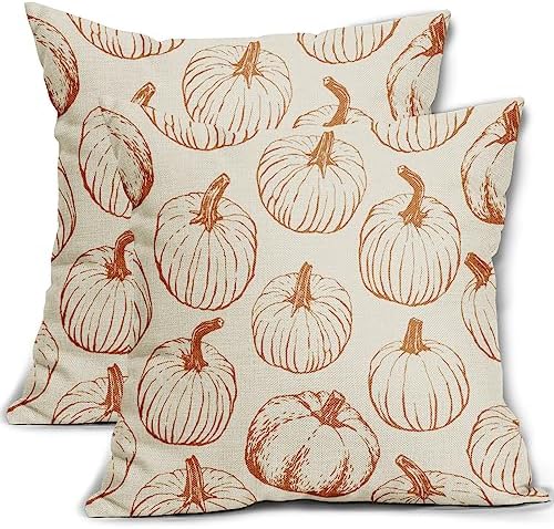 Fall Pillow Covers 24x24 Set of 2 Burnt Orange Pumpkin Harvest by Aytipun