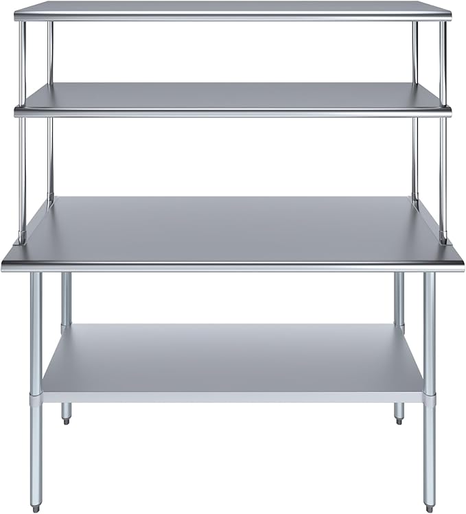 Amgood Stainless Steel Work Table Double Tier Overshelf | Metal Kitchen Prep - Image 2