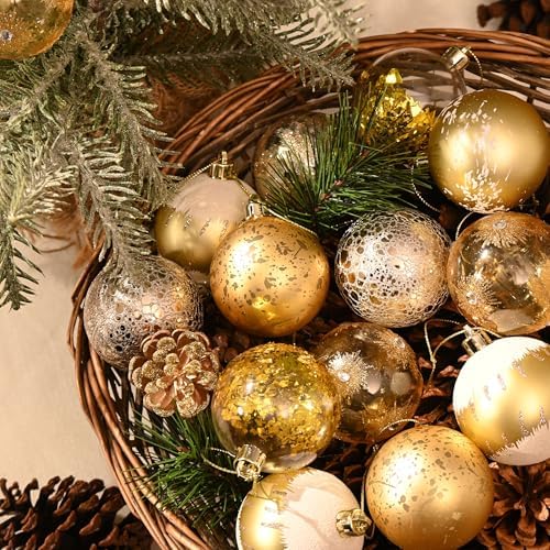 DecobyHannah 20ct Gold White Christmas Ornaments Tree Decorations, 2.36Inch - Image 4