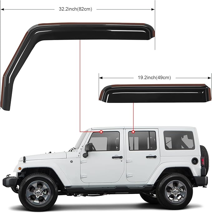 Nilight in Channel Rain Guards for Wrangler JK 2007 2008 2009 2010 2011 2012 - Image 6