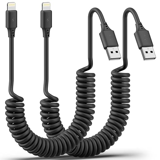 Coiled Lightning Cable 3FT for Car 2Pack, Stretchable iPhone Cord Fast Charging by Unknown