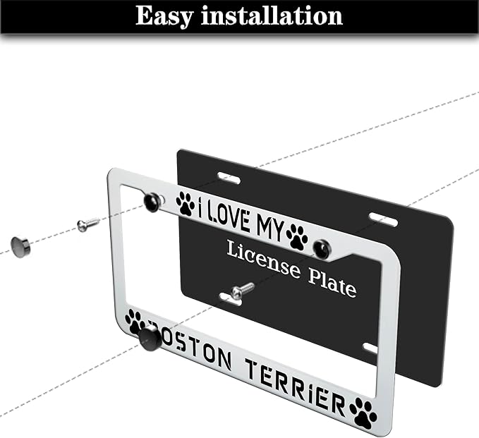 License Plate Holder Black and White License Plate Frames I Love My Boston - Image 7