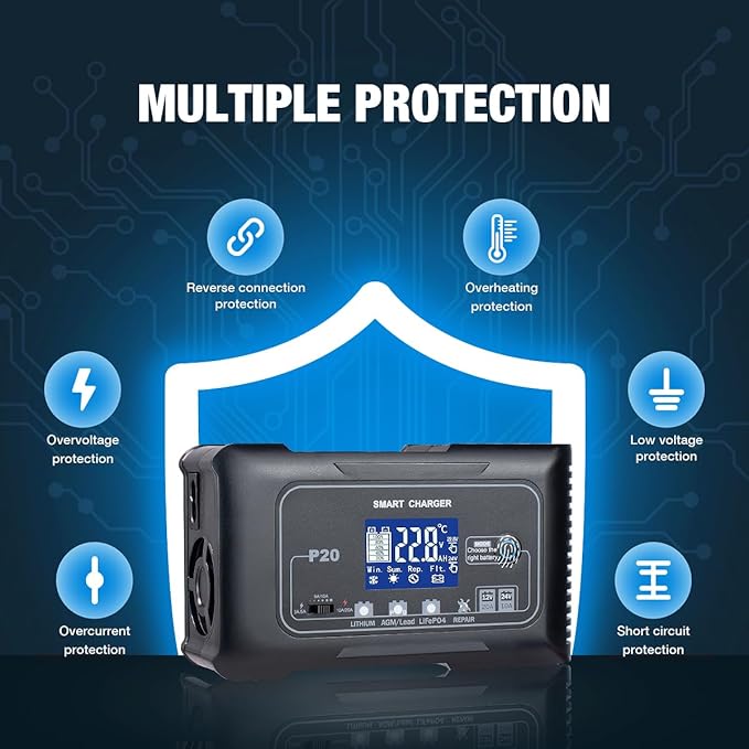 20A Smart Battery Charger 12V/24V, Automatic Charger & Maintainer - Image 4