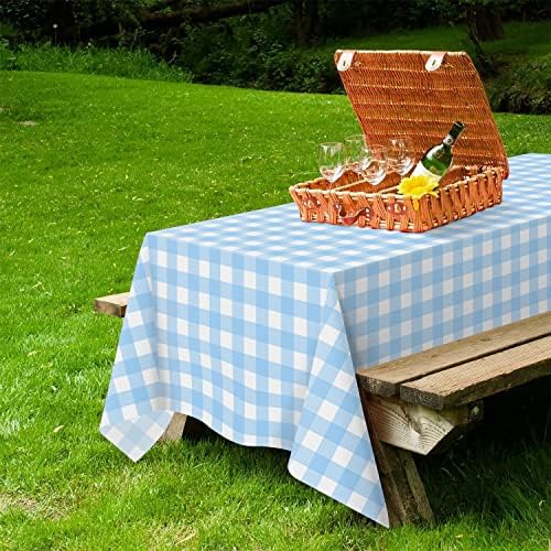 QIKSION 12 Pack Blue Gingham Tablecloth, Blue Checkered Plastic Table Cloth - Image 5