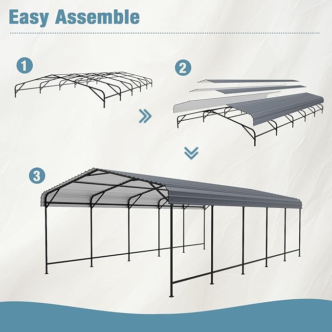EBE 13' x 25' Metal Carport, Outdoor Steel Carport Canopy - Image 5