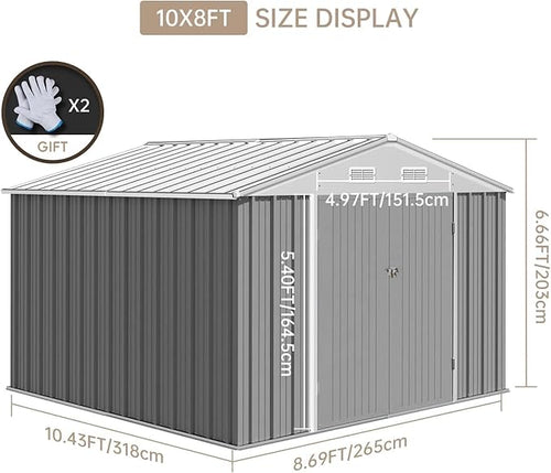 10X12FT Outdoor Metal Storage Shed, Lockable Weatherproof Garden Shed - Image 2