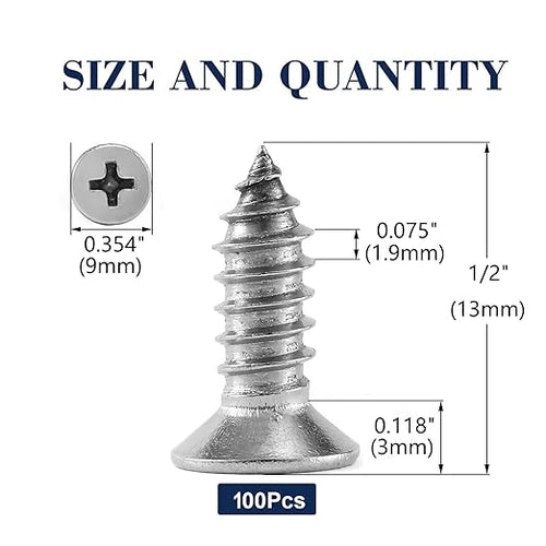 #10 x 1/2" Wood Screw 100Pcs 18-8 Stainless Steel Screws Flat Head Phillips - Image 2