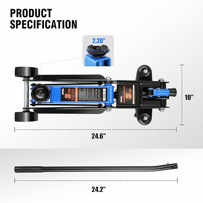 DNA MOTORING 3 Ton Low Profile Floor Jack, 3 tons Capacity Fast Lift Hydraulic - Image 4