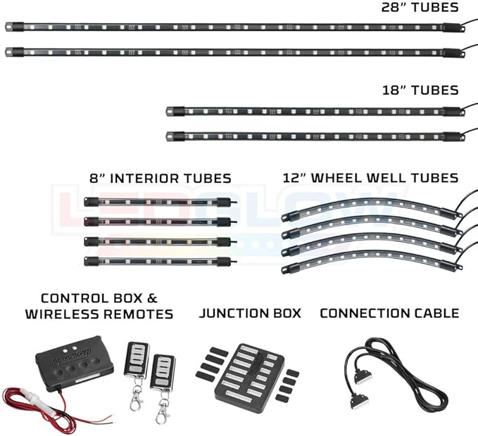 LEDGlow 12pc Million Color LED 4-Seater Golf Cart Underglow Neon Lighting Kit - Image 2