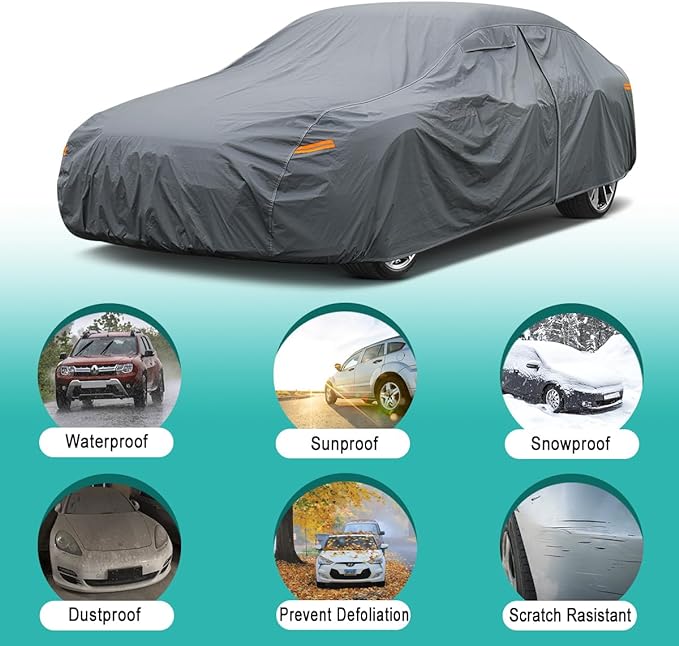 16 Layers Car Cover for Sports Coupe Small Car Waterproof All Weather, - Image 4