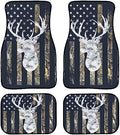 Camo Deer Car Floor Mats Set of 4,USA Camo Buck Deer Hunting American Flag Vehicle Front Rear Carpets Mats Universal Car Floor Rugs Non-Slip Auto Car Decor Accessories for Car SUV Van Truck