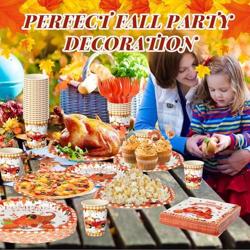 Sliner 180 Pcs Thanksgiving Disposable Dinnerware Set, Red Car Pumpkin - Image 6