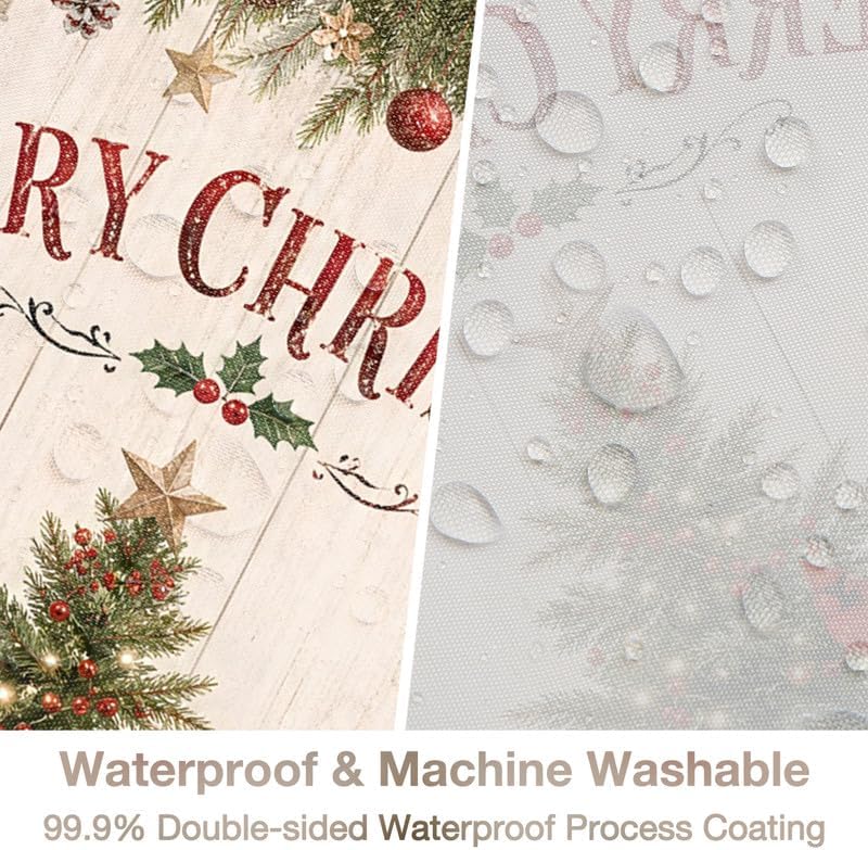 Christmas Tree Shower Curtain, Farmhouse Red Plaid Buffalo Bathtub Curtains - Image 3