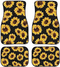Sunflower Car Floor Mats Set of 4, Cute Yellow Flowers on Black Background Floral Vehicle Front Rear Carpets Mats, Universal Floor Rugs, Non-Slip Auto Accessories for SUV, Van, Truck
