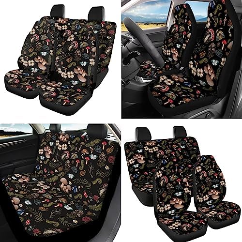 Mushroom Car Seat Covers with Butterfly Snail Daisy Flower Seat Protection for Vehicle SUV Truck,Durable Non Slip Auto Steering Wheel Covers Coaster Keychains Seatbelt Pads Armrest Pad 12 Pcs