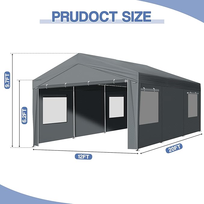 VINGLI 12x20 Carport Canopy Portable Garage - Image 3