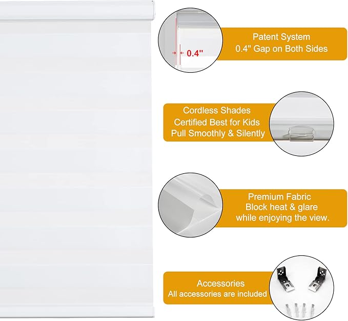 Persilux Cordless Zebra Blinds for Windows Free-Stop Roller Shades Dual Layer - Image 2