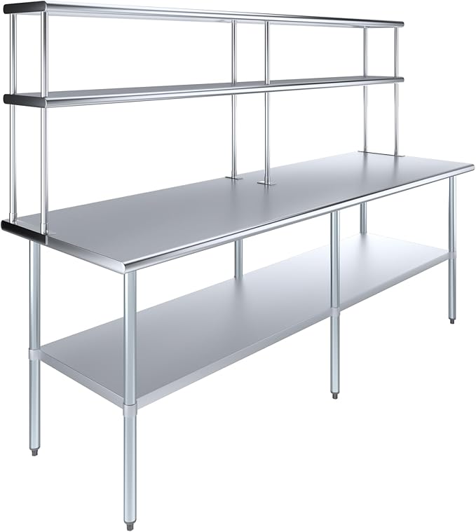 Amgood Stainless Steel Work Table Double Tier Overshelf | Metal Kitchen Prep - Image 2