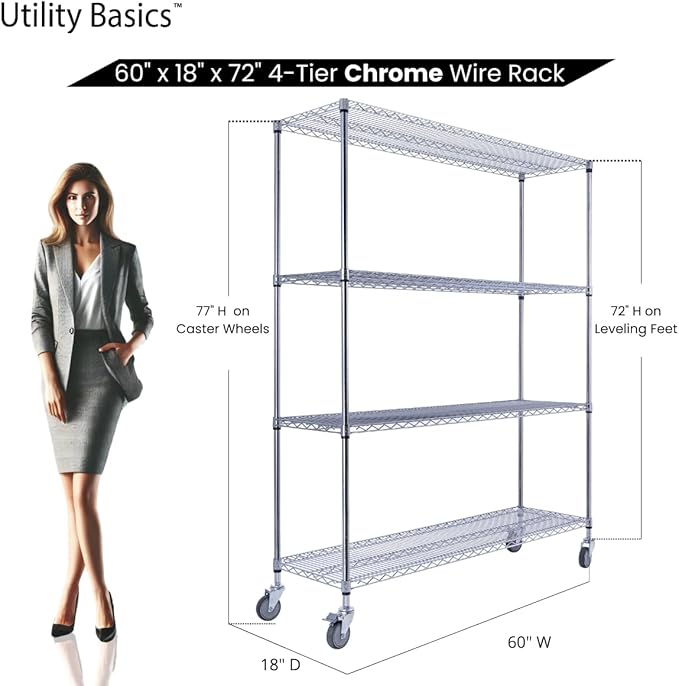 60"x18"x72" Chrome Premium Metal Steel Wire Shelving 4-Tier NSF 3200 LBS MAX - Image 2