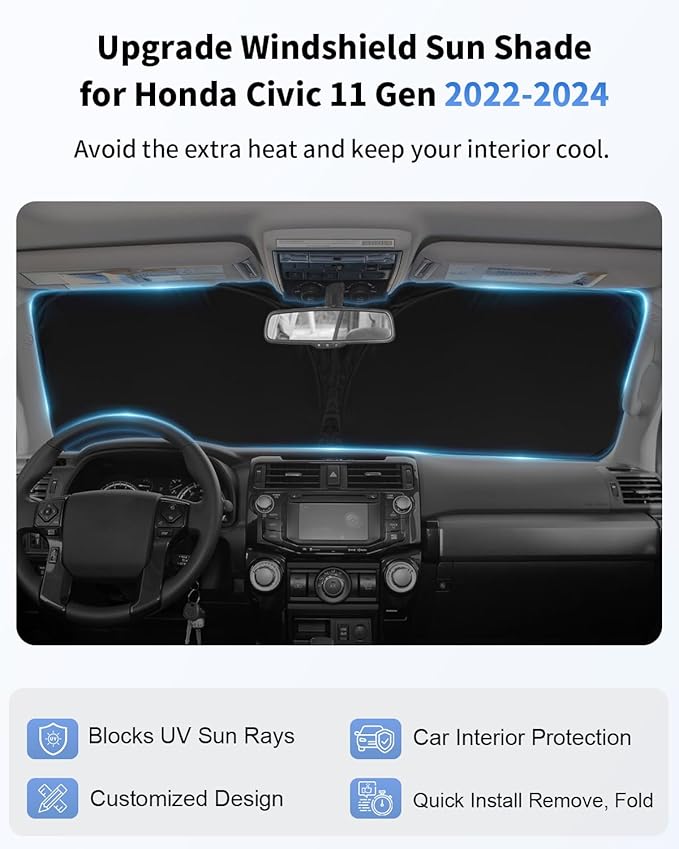 for Civic 2026 2025 2024 2023 2022 Windshield Sun Shade Custom Fit Honda Civic - Image 3