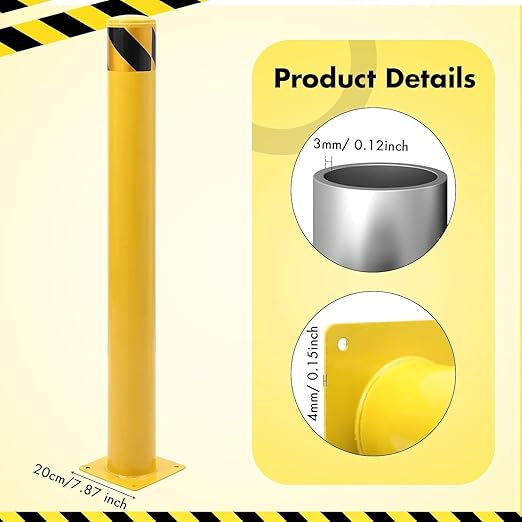 4 Pack Safety Bollard Post, 48 Inch Height 4.5 Inch Diameter Yellow Pipe Safety - Image 2