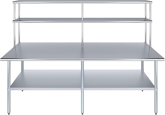 Amgood Stainless Steel Work Table Double Tier Overshelf | Metal Kitchen Prep by AmGood