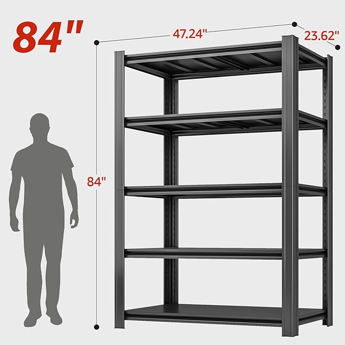 84" H x 47.24" W 5 Tier Metal Garage Shelves, 3000 LBS Adjustable Storage - Image 3