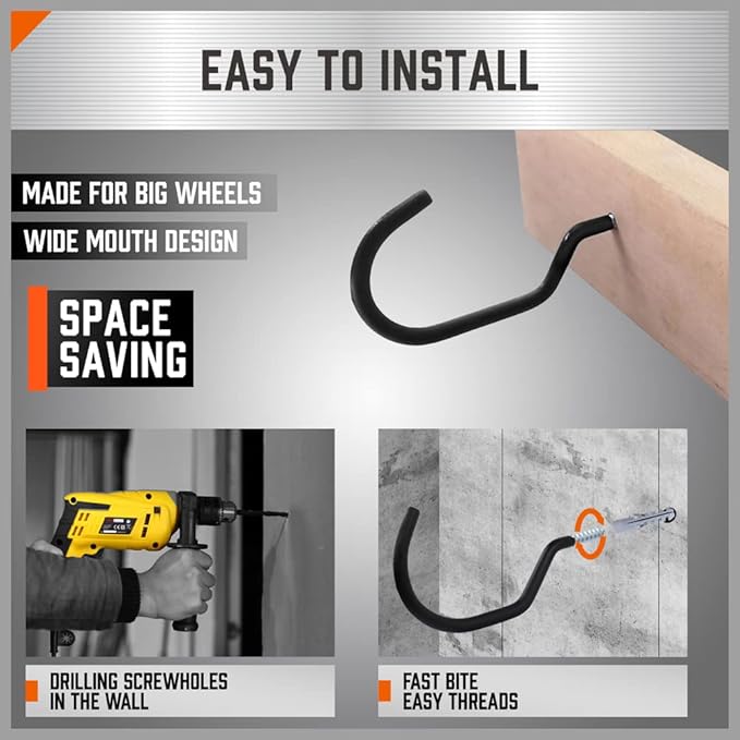 HORUSDY 6 Pack Heavy Duty 6 inches, Capacity 100 LBS, Wall and Bike Hooks - Image 4