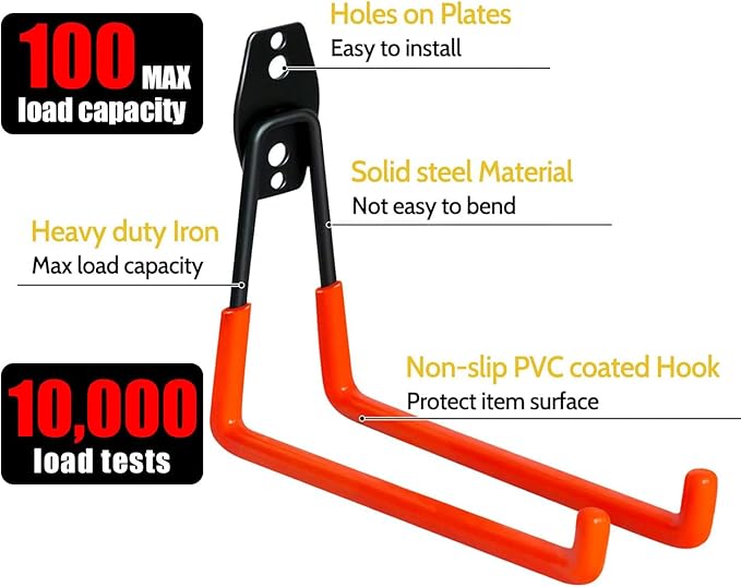 WMK 7.3'' Garage Hooks Heavy Duty Wall Hook, 6 Pack Garage Storage Hook - Image 3