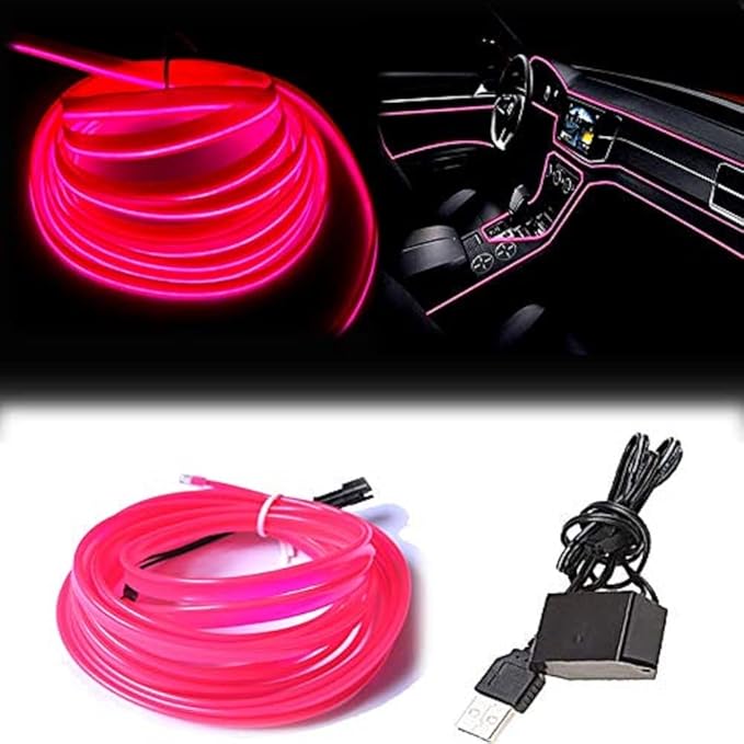 El Wire Pink Interior Car LED Strip Lights, 5M Neon Wire USB 5V by Maxlaxer