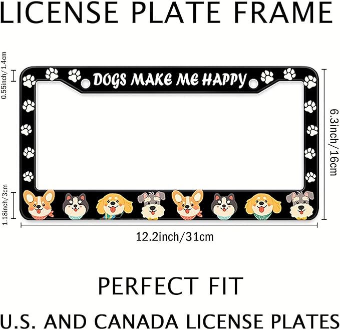 Dogs License Plate Frame, Lovely Puppies Dogs Paws Printed License Plate Holder - Image 2