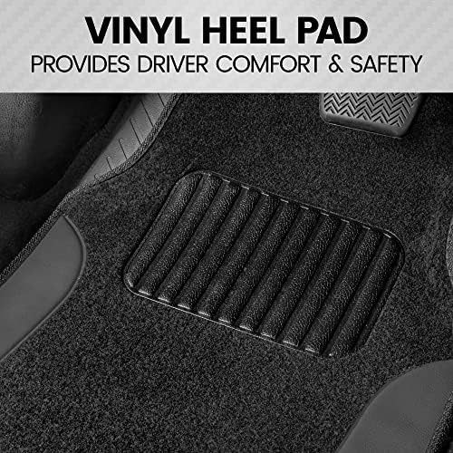 BDK Carpet Floor Mats for Cars, Two-Tone Carpet Car Mat with Faux Leather Accents, Automotive Floor Mat Sets with Built-in Heel Pad, Stylish Interior Car Accessories Grey