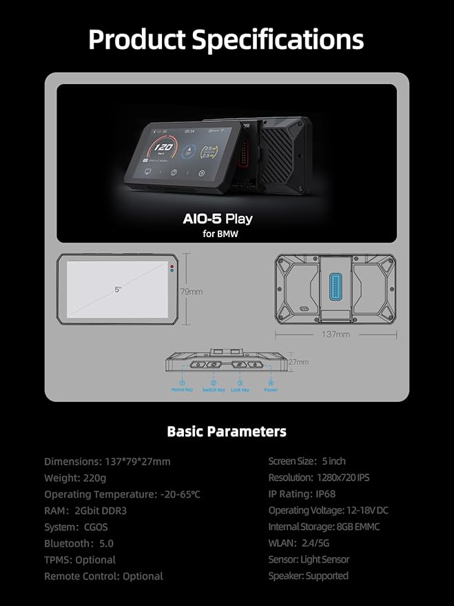 AIO-5 Play for BMW Motorcycles, 3-Pin Interface, Plug-and-Play Smart Display - Image 7