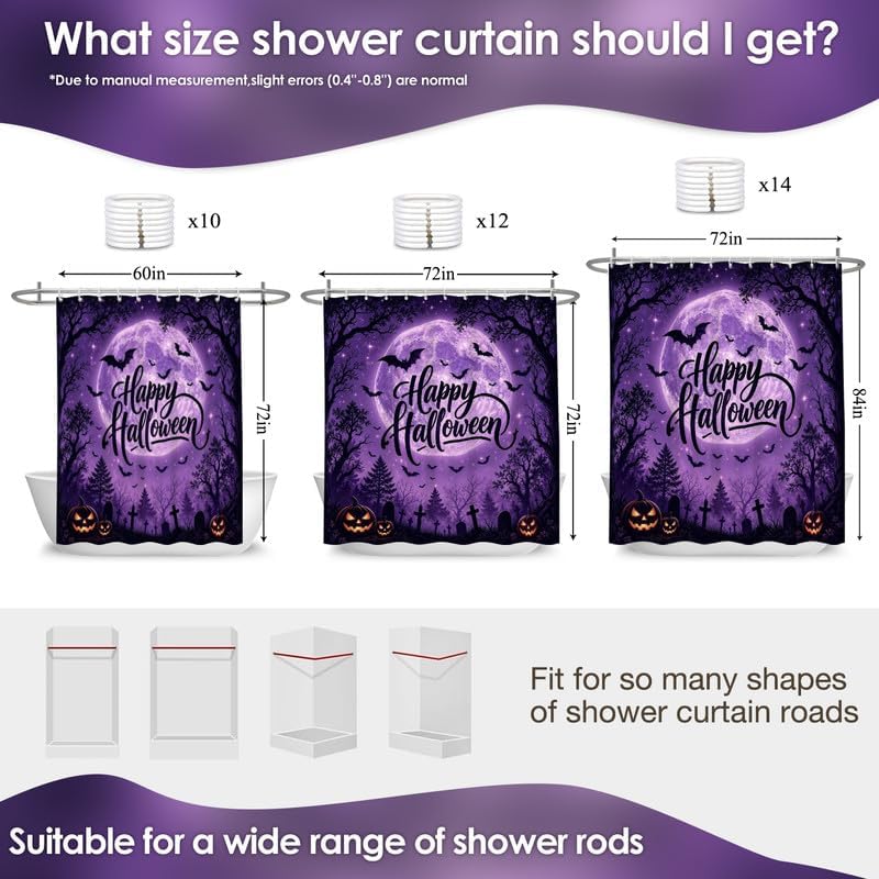 Extra Long Shower Curtain 72x84 Inch Spooky Halloween Shower Curtain Full Moon Horror Forest Scary Pumpkin Bathtub Curtains for Bathroom Halloween Home Decor with 14 Hooks - Image 2