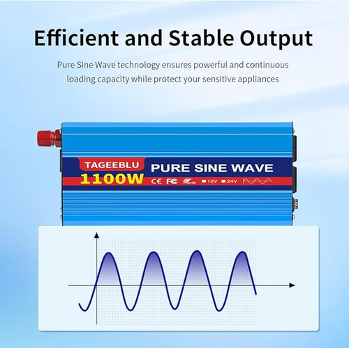 1100 Watt Pure Sine Wave Inverter, Solar Power Inverter, 12V DC to 110V AC - Image 2