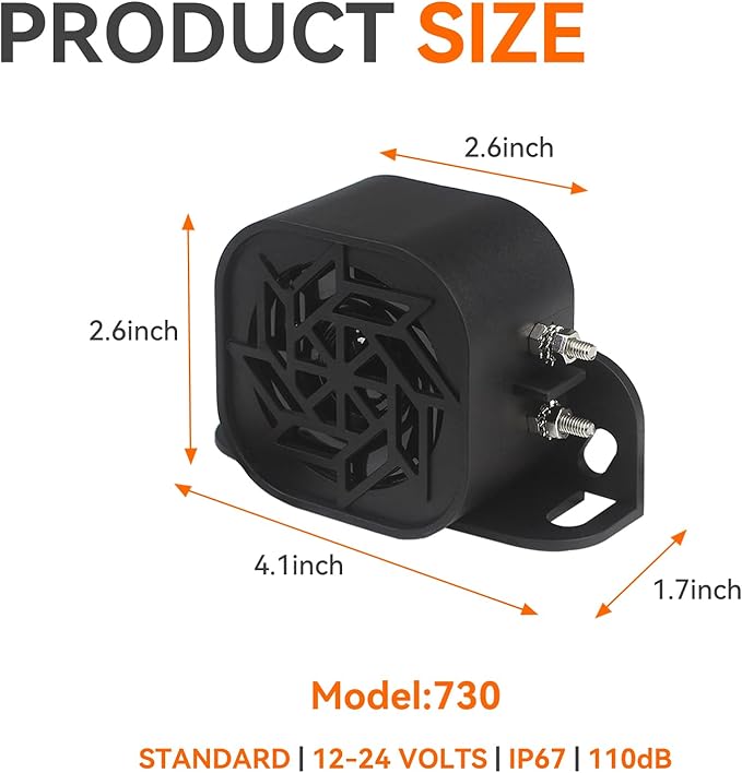 730 Back-up Alarm 12V-24V 110dB IP67 Waterproof Dust-Proof Reversing Warning - Image 2