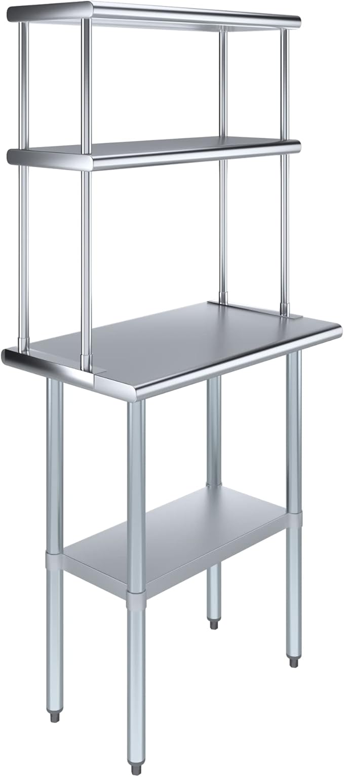 AmGood Stainless Steel Work Table Double Tier Overshelf | 18" x 30" Work Table by AmGood