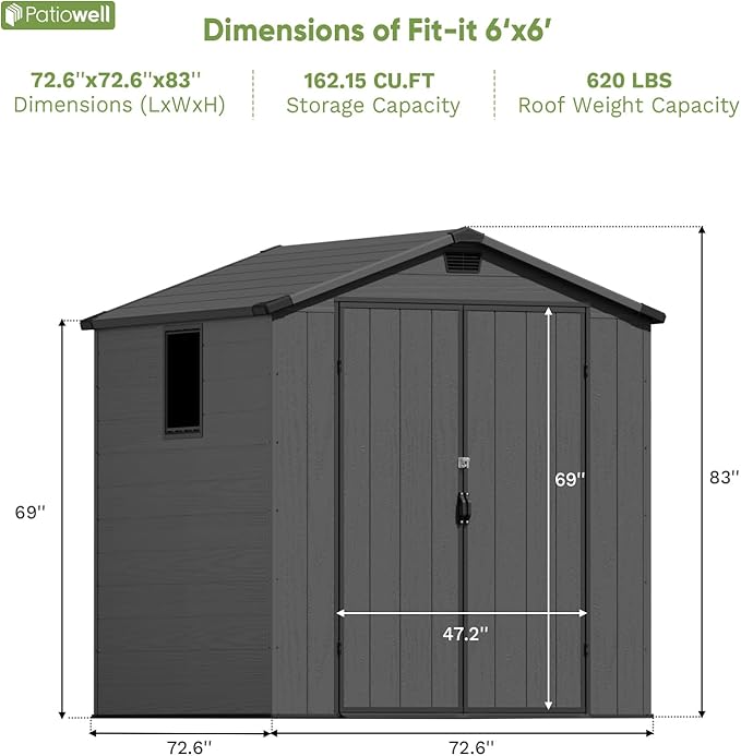 Patiowell 6 x 6 FT Plastic Outdoor Storage Shed - Image 7