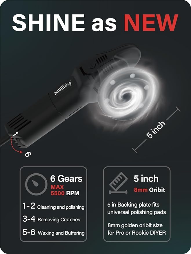 Buffer Polisher, 5-Inch 8MM Dual Action Random Orbital Car Polisher - Image 5