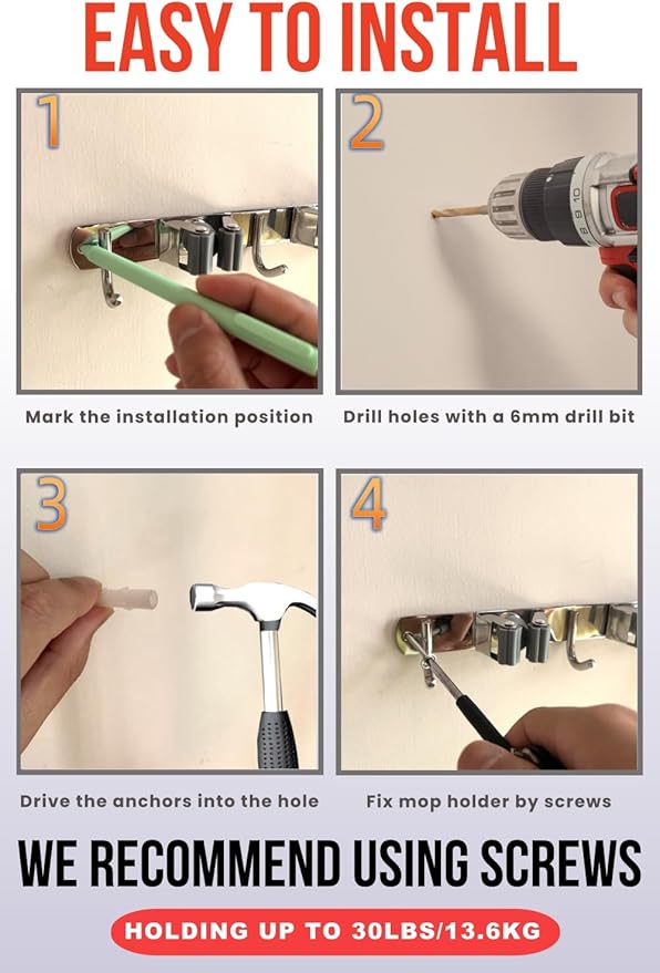 Mop and Broom Holder Wall Mount, Upgraded Broom Hanger Wall Mount, Stainless - Image 4