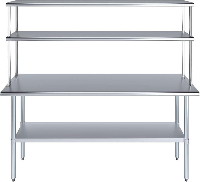 Amgood Stainless Steel Work Table Double Tier Overshelf | Metal Kitchen Prep - Image 2