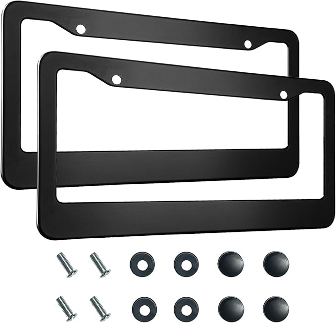 2PCS Matte Black License Plate Frames, 2 Holes Solid Aluminum License Plate by lengnoyp