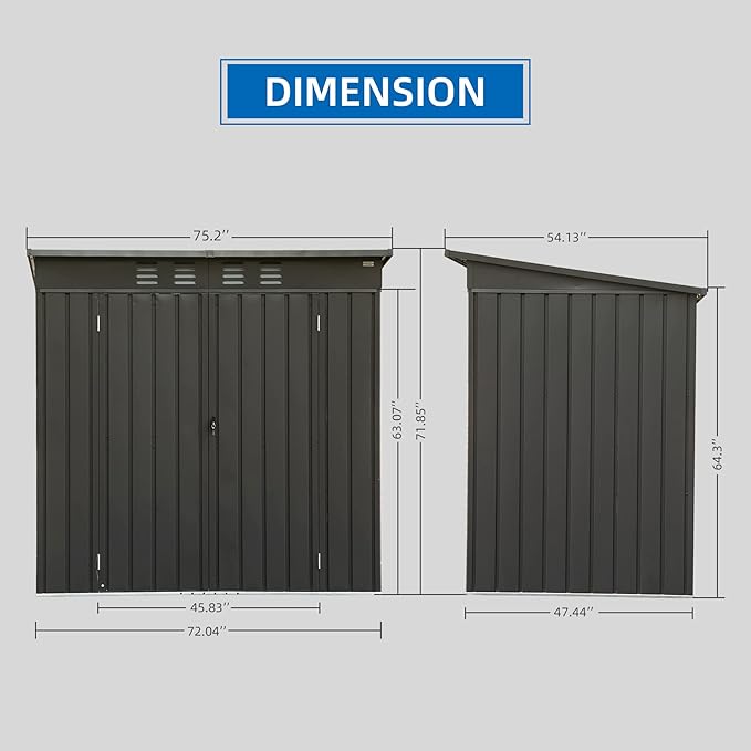 Domi Outdoor Storage Shed 6' x 4', Metal Waterproof Tool Shed Utility Storage - Image 3