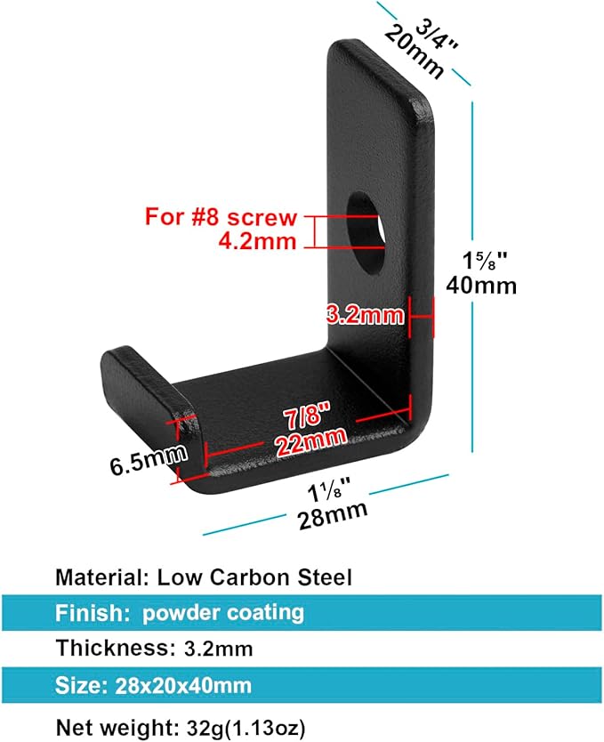 10 Pack 1-5/8" Mini Black Steel Utility J Hook, Wall Mount Garage Storage - Image 2