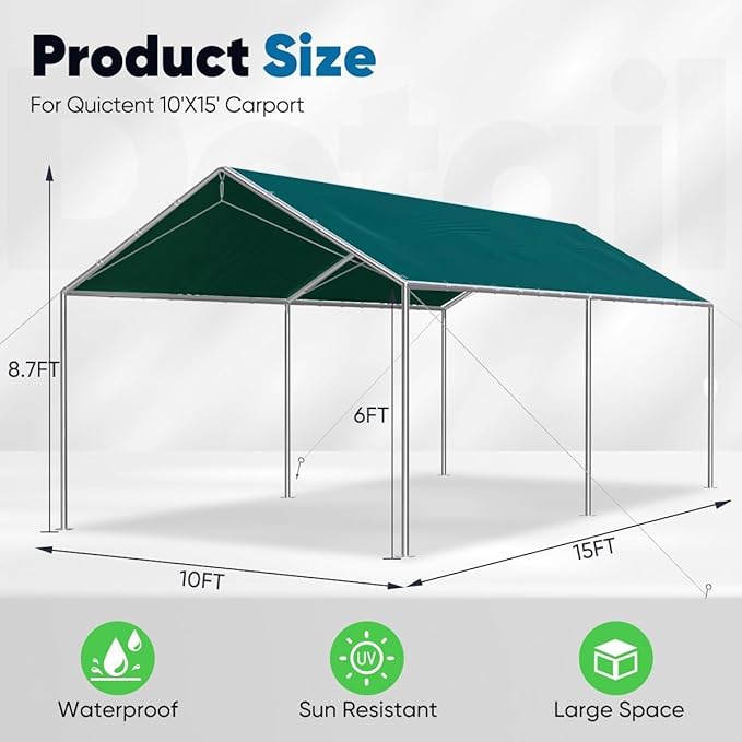 Quictent 10x15 ft Heavy Duty Car Canopy Galvanized Frame Carport Outdoor Party - Image 7