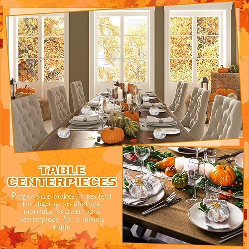 Domensi 2 Pcs Glass Pumpkin Figurines Thanksgiving Fall Decor,Transparent - Image 4