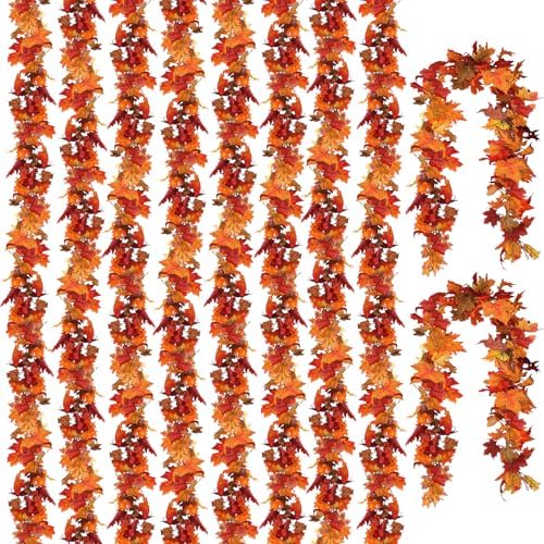 CQURE 10 Pack Fall Leaf Garland, Hanging Vines Garland Artificial Fall Maple LeavesThanksgiving Decor for Home Wedding Fireplace Party by CQURE