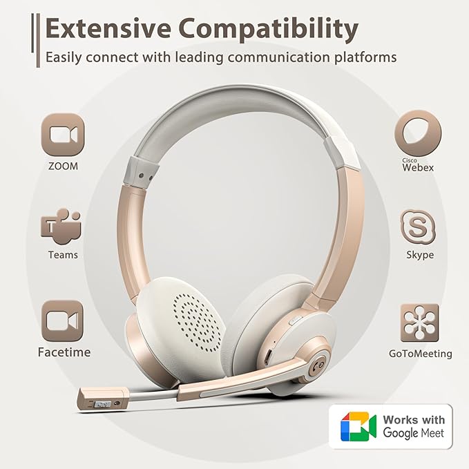 Wireless Headset with Mic for Work, Wireless Headphones with USB Dongle - Image 5