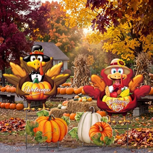 5 Pcs Fall Turkey Yard Stake Metal Thanksgiving Garden Decor by Quzzil
